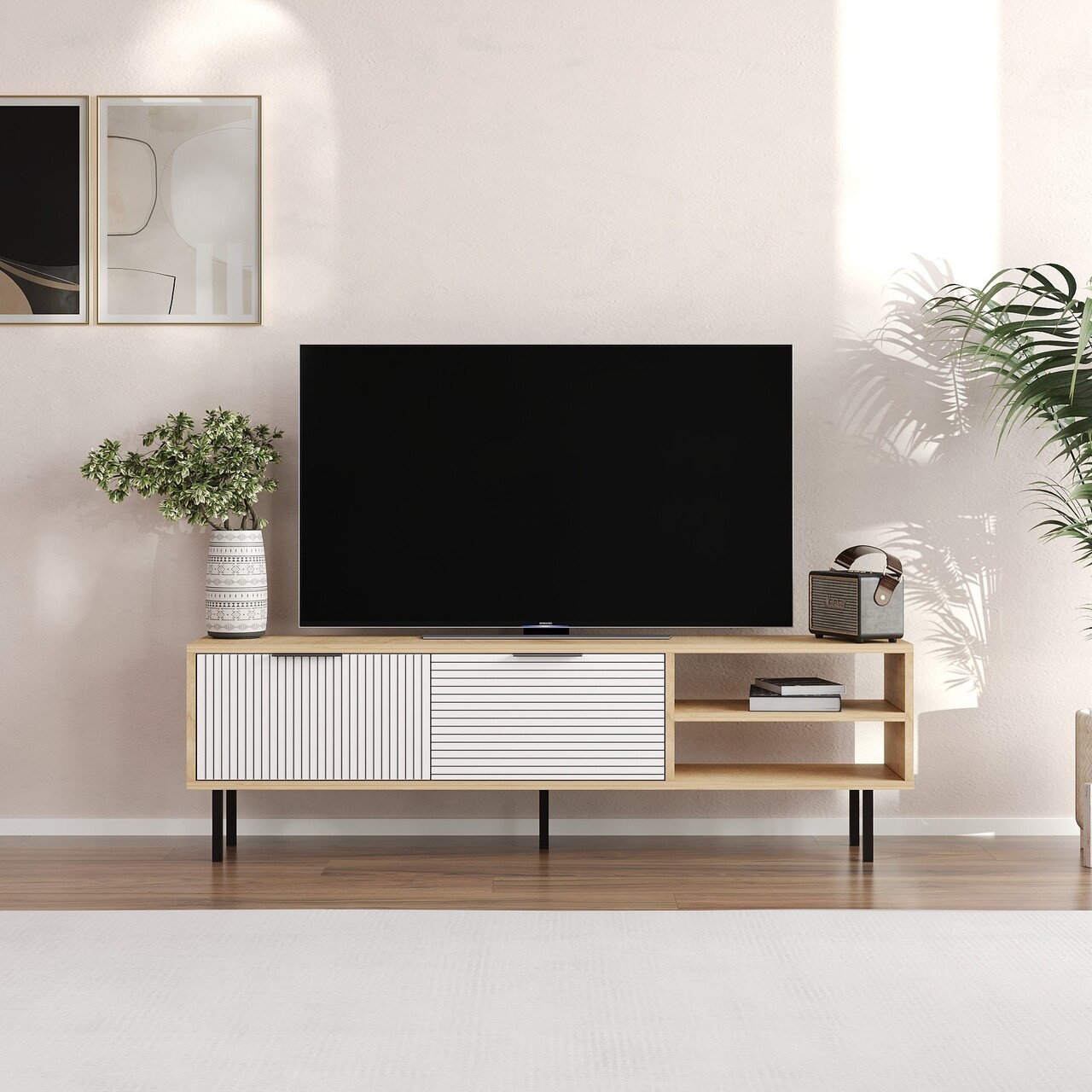 Comoda TV, Hanah Home, Venus, 150x45x30 cm, Stejar Safir / Alb - imagine 6